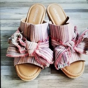 Lane Bryant Striped Fabric Wedges With Bows Sz 9